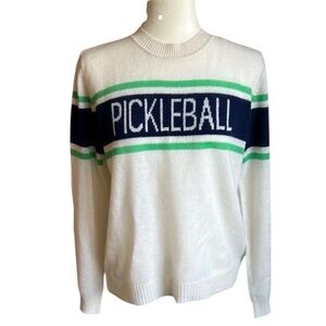 🆕Pickleball Striped 100% Cashmere Long Sleeve Crew Sweater Size S